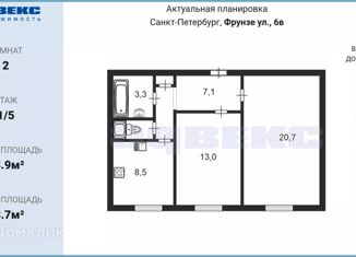 Продажа двухкомнатной квартиры, 53.9 м2, Санкт-Петербург, улица Фрунзе, 6В, метро Московская