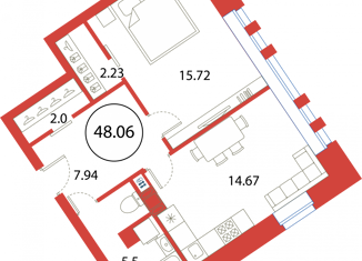 Продажа 1-комнатной квартиры, 48.06 м2, Санкт-Петербург, Плесецкая улица, 2, ЖК Ариосто