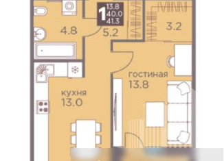 1-комнатная квартира на продажу, 43.3 м2, Пермь, ЖК Погода