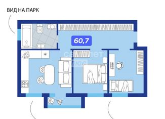 Двухкомнатная квартира на продажу, 60.7 м2, Димитровград, Дрогобычская улица, 32Д