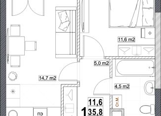 Продажа 1-комнатной квартиры, 38.6 м2, Нижний Новгород, Мещерский бульвар, 1, жилой район Мещерское Озеро