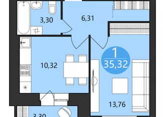 Продаю однокомнатную квартиру, 35.32 м2, Ярославль, 1-я Приволжская улица, 10А, ЖК Московский Квартал