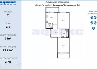 2-ком. квартира на продажу, 54 м2, Санкт-Петербург, Красносельский район, улица Адмирала Черокова, 20