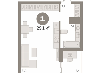 Продается квартира студия, 29.1 м2, Екатеринбург, ЖК Перемена