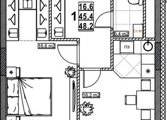 Продажа 1-комнатной квартиры, 48.2 м2, Нижний Новгород, Мещерский бульвар, 1, жилой район Мещерское Озеро