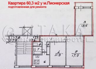 Трехкомнатная квартира на продажу, 60.3 м2, Санкт-Петербург, аллея Котельникова, 5к1, аллея Котельникова