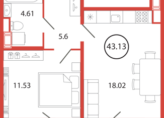 Продается 1-комнатная квартира, 43.13 м2, поселок Бугры, аллея Ньютона, 2, ЖК Энфилд