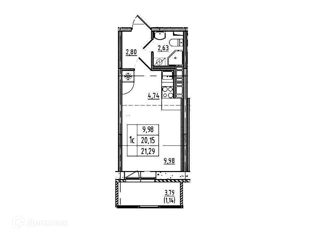 Продаю квартиру студию, 21.29 м2, Колпино, Загородная улица, 43к3