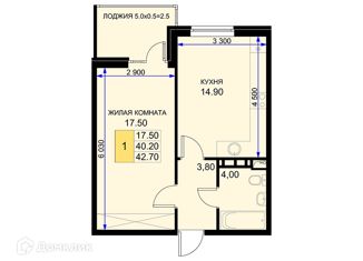 Продается 1-ком. квартира, 42.7 м2, поселок Южный, Екатерининская улица, 3к1