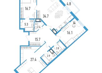 Продам трехкомнатную квартиру, 127.4 м2, Санкт-Петербург, бульвар Александра Грина, 2к1, бульвар Александра Грина