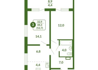 Продажа 3-ком. квартиры, 52.7 м2, Киров, ЖК Тимирязев, улица Тимирязева