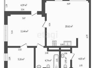 Продам 2-ком. квартиру, 50.2 м2, Абакан, улица Комарова, 7Бк2, ЖК Комарово