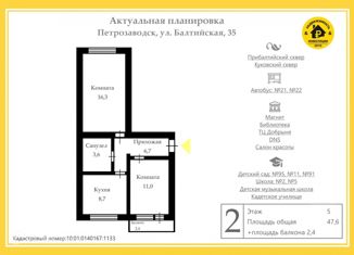 Продажа двухкомнатной квартиры, 50 м2, Петрозаводск, Балтийская улица, 35, район Новая Кукковка