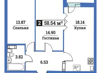 Продаю двухкомнатную квартиру, 58.54 м2, деревня Лаврики, деревня Лаврики, 10