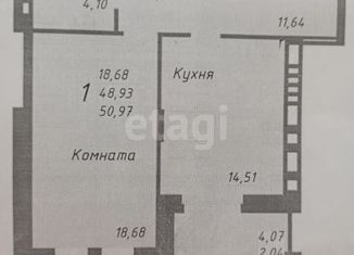 Продается однокомнатная квартира, 51 м2, Ростовская область, Измаильский переулок, 39А
