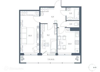 Продам 2-комнатную квартиру, 52.4 м2, Кудрово, проспект Строителей, 16к1, ЖК Геометрия