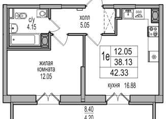 Продажа 1-комнатной квартиры, 41.8 м2, посёлок Парголово