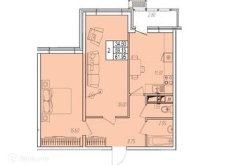 2-комнатная квартира на продажу, 62 м2, Анапа, ЖК Приоритет, улица Омелькова, 93