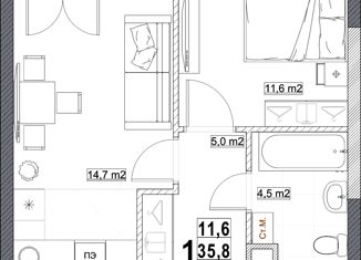 Продаю 1-комнатную квартиру, 38.6 м2, Нижний Новгород, Мещерский бульвар, 1, жилой район Мещерское Озеро