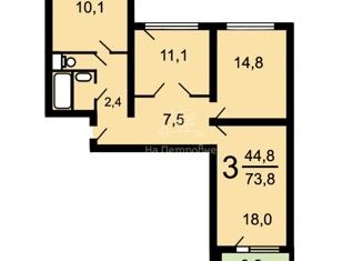 Продажа трехкомнатной квартиры, 73.8 м2, Москва, улица Академика Капицы, 34/121