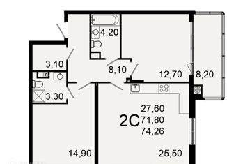 2-комнатная квартира на продажу, 71.8 м2, Рязань, Введенская улица, 115, ЖК Мичурин