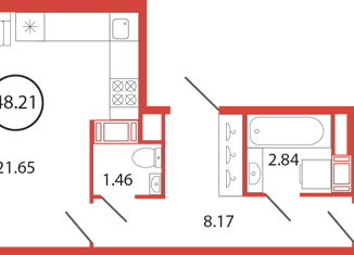 Продаю однокомнатную квартиру, 48.21 м2, поселок Бугры, аллея Ньютона, 2, ЖК Энфилд