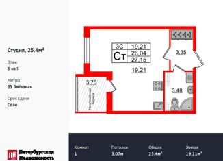 Квартира на продажу студия, 25.4 м2, Санкт-Петербург, метро Проспект Ветеранов, Пулковское шоссе, 95к3