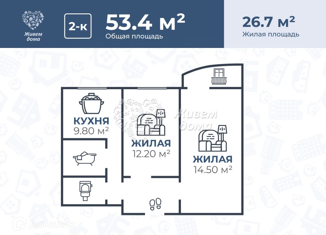 Продам 2-комнатную квартиру, 53.4 м2, Волгоград, улица Фадеева, 61, ЖК Адмиралтейский