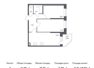 Продам 2-комнатную квартиру, 54.77 м2, Санкт-Петербург, Славянская улица, 8, ЖК Живи в Рыбацком