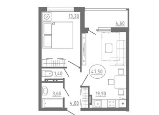 1-ком. квартира на продажу, 47.5 м2, Орёл, Раздольная улица, 29