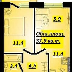 Продаю 1-ком. квартиру, 37.9 м2, Краснодар, улица Ивана Рослого, 16к2, ЖК Жилой Квартал