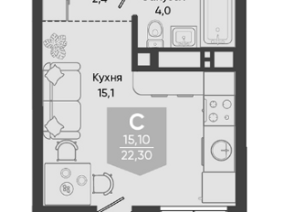 Продам квартиру студию, 22 м2, Новороссийск, ЖК Клевер, улица Куникова, 47