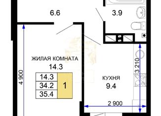 Продажа однокомнатной квартиры, 35.4 м2, Краснодар, улица Лётчика Позднякова, 2к19