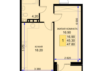 1-ком. квартира на продажу, 47.8 м2, Краснодар, Дозорная улица, 3