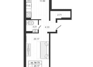 Продам 1-ком. квартиру, 42.42 м2, деревня Малое Верево, улица Кутышева, 9Ак2