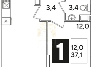 Продам 1-комнатную квартиру, 37.1 м2, Краснодарский край, улица Ивана Беличенко, 92к3