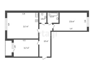 Продажа 2-комнатной квартиры, 59.3 м2, Омск, проспект Комарова, 21