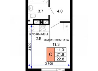 Продам квартиру студию, 22.3 м2, Краснодар, ЖК Дыхание, улица Лётчика Позднякова, 2к13