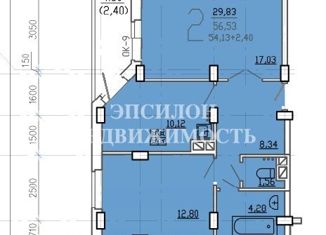 2-комнатная квартира на продажу, 56.5 м2, Курск, проспект Вячеслава Клыкова, 9В