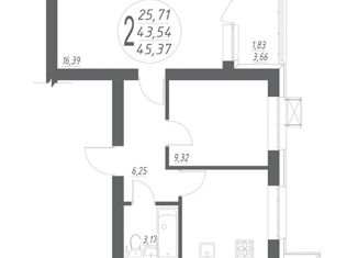 Продажа 2-комнатной квартиры, 45 м2, деревня Ветошниково, улица Ивана Спатара, 6