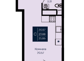 Квартира на продажу студия, 25.86 м2, поселок городского типа Заозерное, улица Аллея Дружбы, 2Д