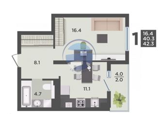 Продажа 1-ком. квартиры, 42.3 м2, поселок Васильково, Весенняя улица, 1