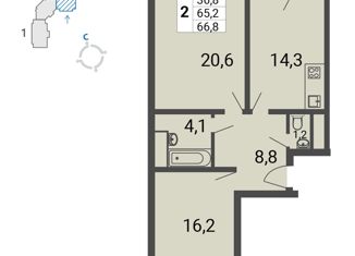 Продаю двухкомнатную квартиру, 66.8 м2, Москва, улица Липчанского, 10, улица Липчанского