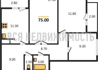 3-комнатная квартира на продажу, 75 м2, Воронеж, улица Федора Тютчева, 93А, ЖК Микрорайон Боровое