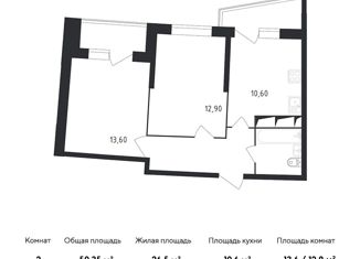 Продаю двухкомнатную квартиру, 50.35 м2, Санкт-Петербург, Заневский проспект, 42, метро Ладожская