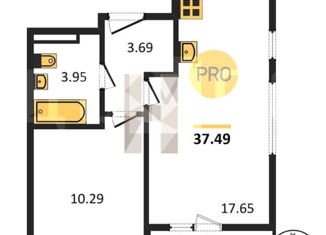 Продается 1-комнатная квартира, 37.49 м2, Екатеринбург, улица Академика Ландау, 38/2, метро Чкаловская
