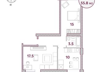 Продается 2-комнатная квартира, 52.9 м2, коттеджный посёлок Варежки-2, Виноградная улица, 3к3