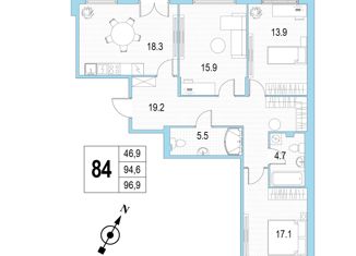 Продаю 3-ком. квартиру, 96.9 м2, Санкт-Петербург, проспект Патриотов, 33, Красносельский район