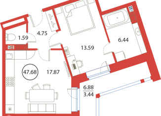 Продажа однокомнатной квартиры, 47.68 м2, Санкт-Петербург, Плесецкая улица, 4, ЖК Ариосто