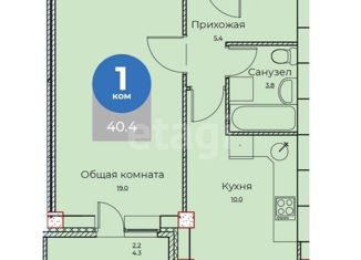 Продажа 1-комнатной квартиры, 40.4 м2, Калужская область, переулок Баррикад, 5